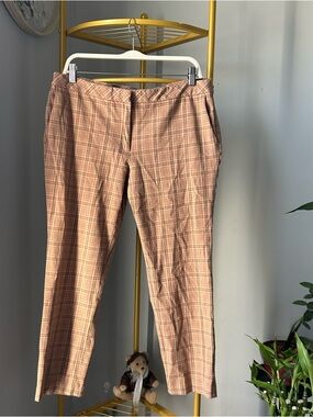 J. Jill brown Plaid premium bi-stretch flat front preppy Cropped Pants size 16